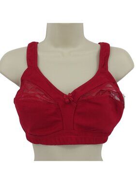 Plusform Instant Shaping Women 34DD Bra Red Floral Lace Bow Wireless Unlined NEW